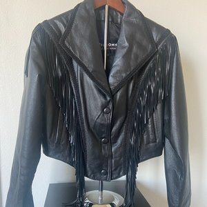 Vintage 80’s Black Leather Jacket Cropped Fringed